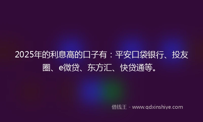 2025年的利息高的口子有：平安口袋银行、投友圈、e微贷、东方汇、快贷通等。