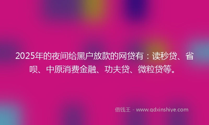 2025年的夜间给黑户放款的网贷有：读秒贷、省呗、中原消费金融、功夫贷、微粒贷等。