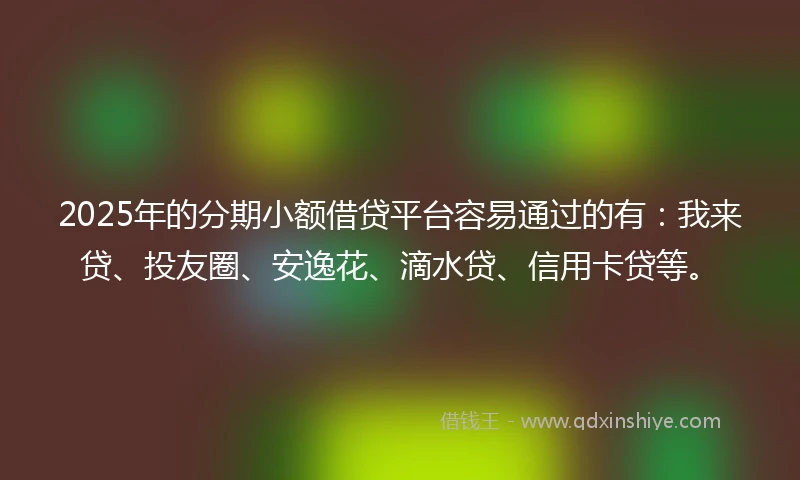2025年的分期小额借贷平台容易通过的有：我来贷、投友圈、安逸花、滴水贷、信用卡贷等。