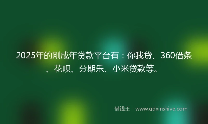 2025年的刚成年贷款平台有：你我贷、360借条、花呗、分期乐、小米贷款等。