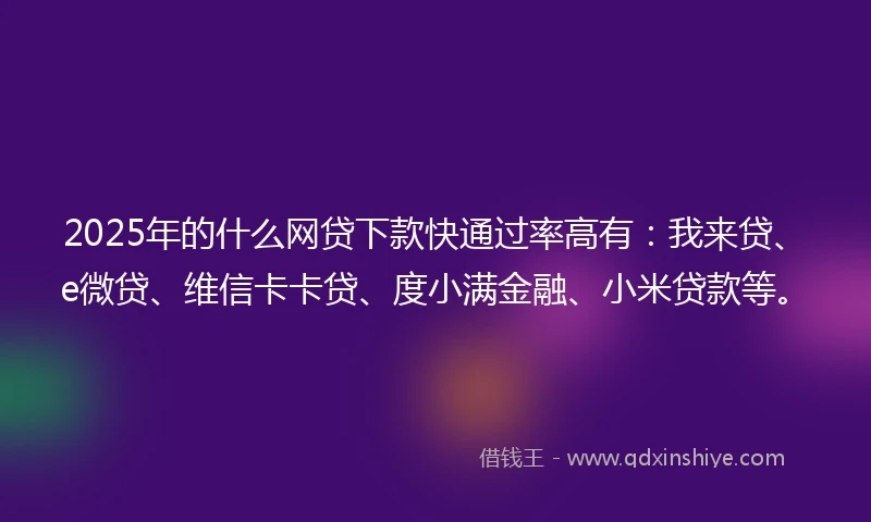 2025年的什么网贷下款快通过率高有：我来贷、e微贷、维信卡卡贷、度小满金融、小米贷款等。