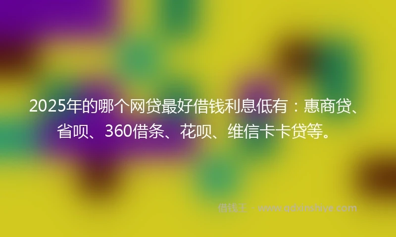 2025年的哪个网贷最好借钱利息低有：惠商贷、省呗、360借条、花呗、维信卡卡贷等。