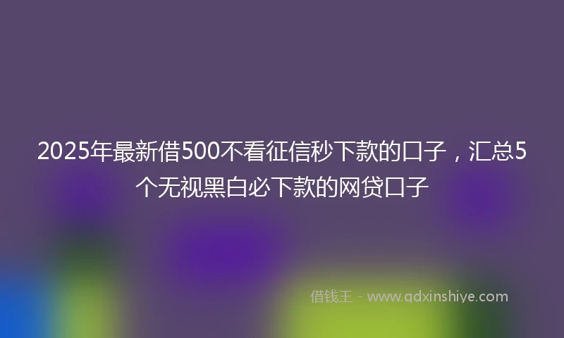 2025年最新借500不看征信秒下款的口子，汇总5个无视黑白必下款的网贷口子