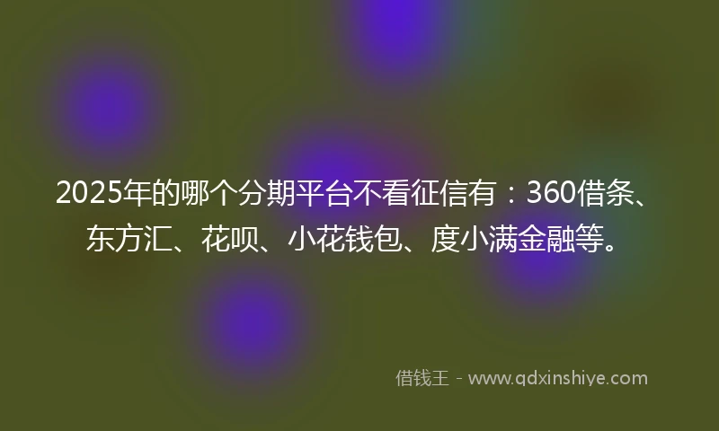 2025年的哪个分期平台不看征信有：360借条、东方汇、花呗、小花钱包、度小满金融等。