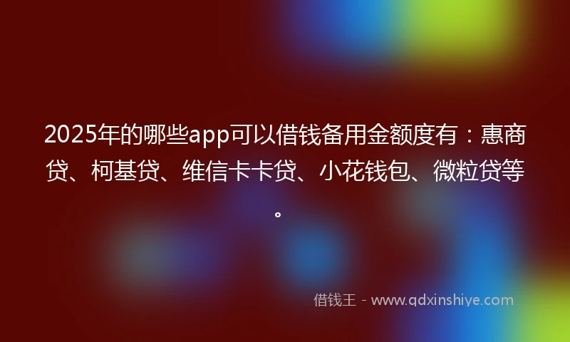 2025年的哪些app可以借钱备用金额度有：惠商贷、柯基贷、维信卡卡贷、小花钱包、微粒贷等。