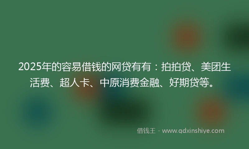 2025年的容易借钱的网贷有有：拍拍贷、美团生活费、超人卡、中原消费金融、好期贷等。