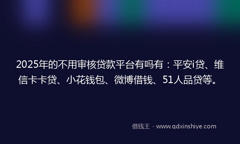 2025年的不用审核贷款平台有吗有：平安i贷、维信卡卡贷、小花钱包、微博借钱、51人品贷等。