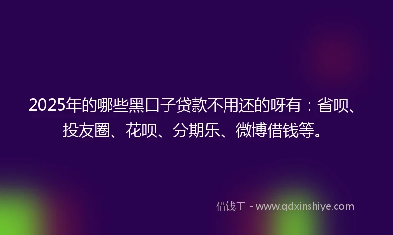 2025年的哪些黑口子贷款不用还的呀有：省呗、投友圈、花呗、分期乐、微博借钱等。
