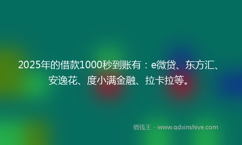 2025年的借款1000秒到账有：e微贷、东方汇、安逸花、度小满金融、拉卡拉等。