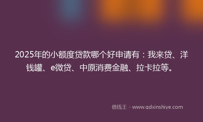 2025年的小额度贷款哪个好申请有：我来贷、洋钱罐、e微贷、中原消费金融、拉卡拉等。