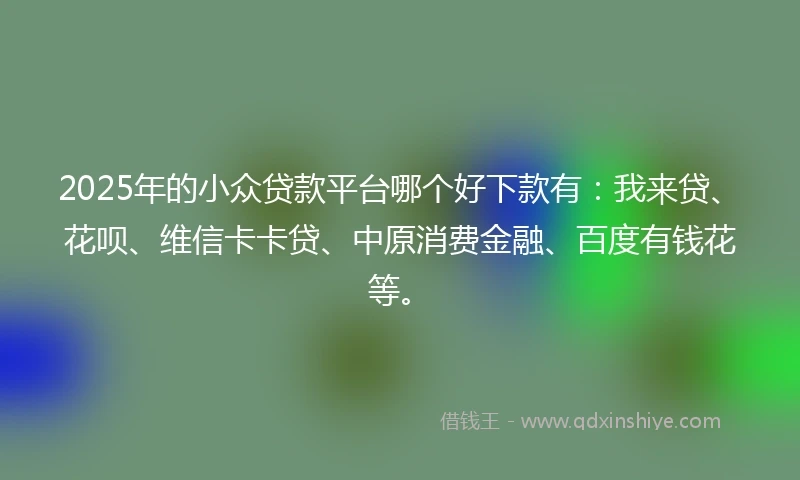 2025年的小众贷款平台哪个好下款有：我来贷、花呗、维信卡卡贷、中原消费金融、百度有钱花等。