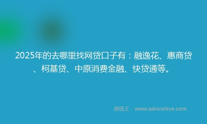 2025年的去哪里找网贷口子有：融逸花、惠商贷、柯基贷、中原消费金融、快贷通等。