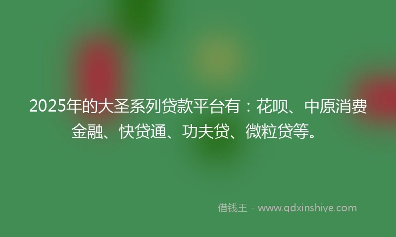 2025年的大圣系列贷款平台有：花呗、中原消费金融、快贷通、功夫贷、微粒贷等。