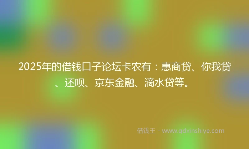 2025年的借钱口子论坛卡农有：惠商贷、你我贷、还呗、京东金融、滴水贷等。