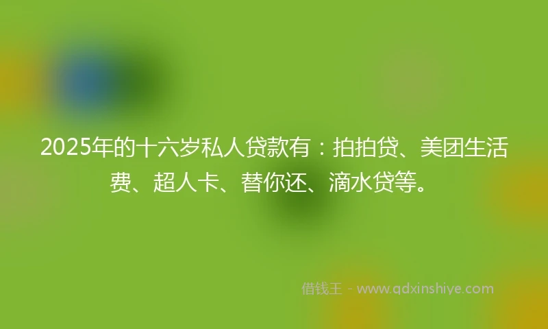 2025年的十六岁私人贷款有：拍拍贷、美团生活费、超人卡、替你还、滴水贷等。