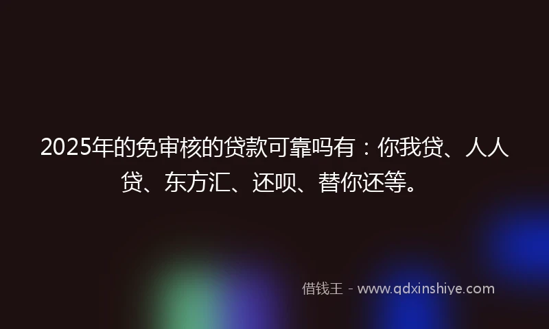 2025年的免审核的贷款可靠吗有：你我贷、人人贷、东方汇、还呗、替你还等。