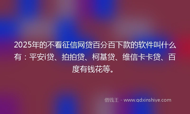 2025年的不看征信网贷百分百下款的软件叫什么有：平安i贷、拍拍贷、柯基贷、维信卡卡贷、百度有钱花等。