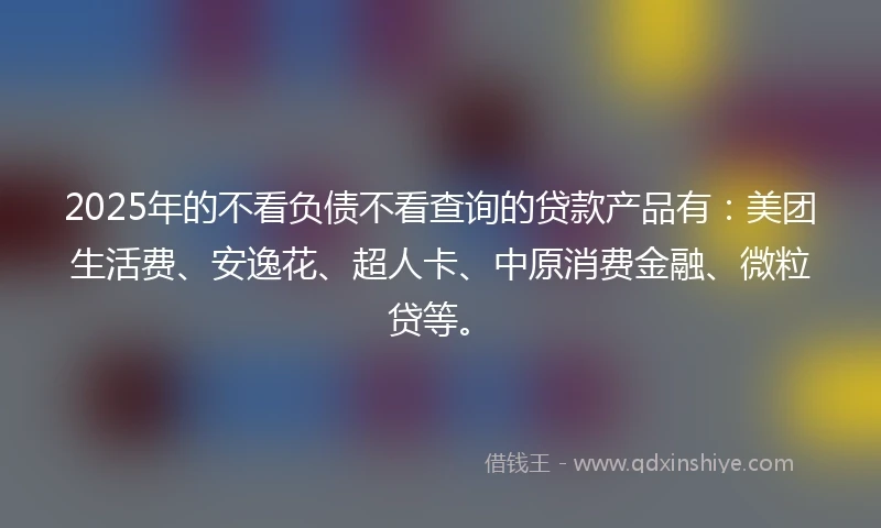2025年的不看负债不看查询的贷款产品有：美团生活费、安逸花、超人卡、中原消费金融、微粒贷等。