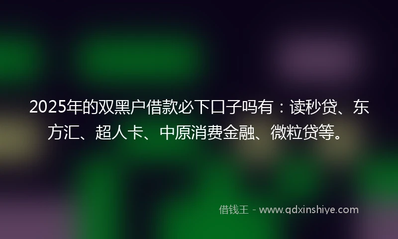 2025年的双黑户借款必下口子吗有：读秒贷、东方汇、超人卡、中原消费金融、微粒贷等。