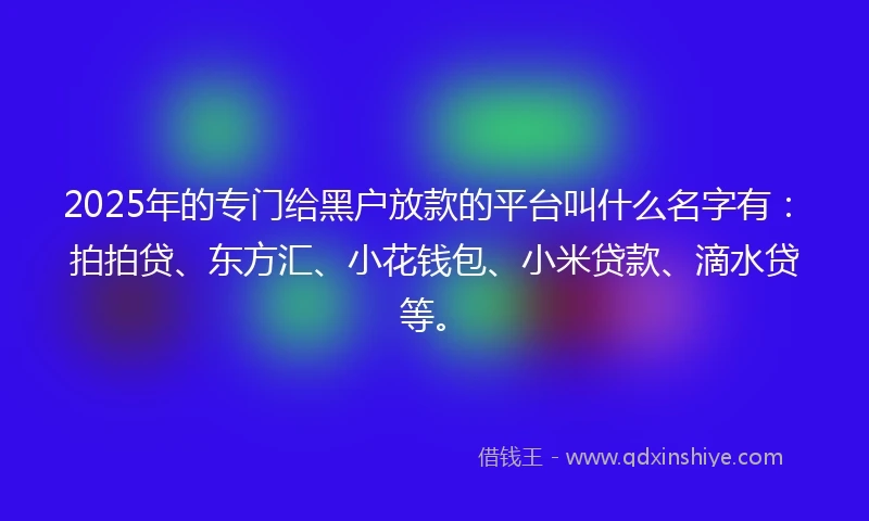 2025年的专门给黑户放款的平台叫什么名字有：拍拍贷、东方汇、小花钱包、小米贷款、滴水贷等。