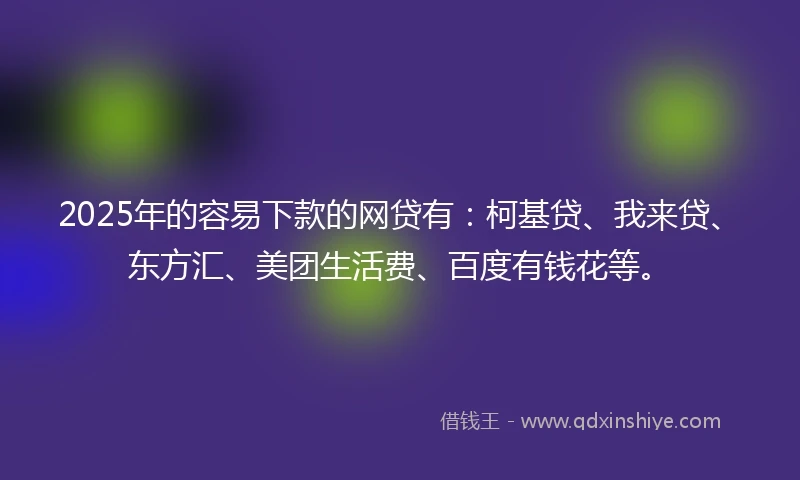 2025年的容易下款的网贷有:柯基贷、我来贷、东方汇、美团生活费、百度有钱花等。