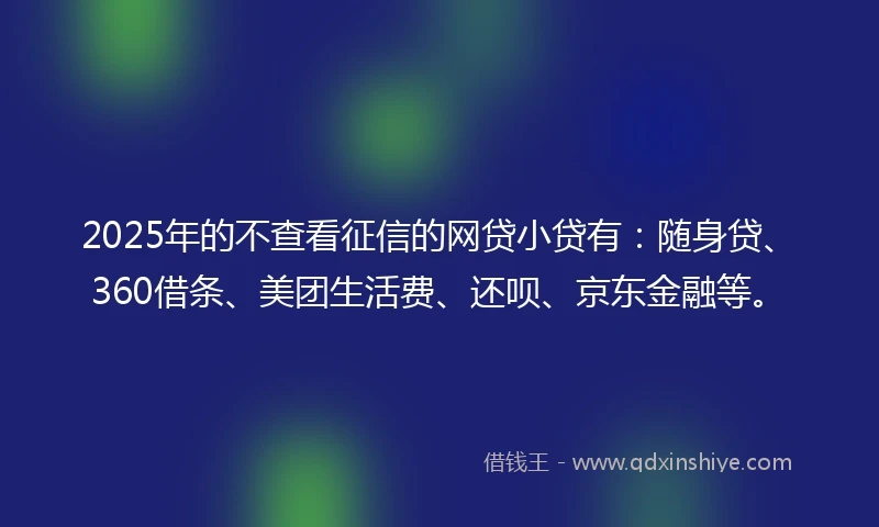2025年的不查看征信的网贷小贷有：随身贷、360借条、美团生活费、还呗、京东金融等。