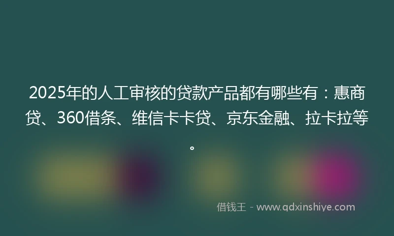 2025年的人工审核的贷款产品都有哪些有：惠商贷、360借条、维信卡卡贷、京东金融、拉卡拉等。