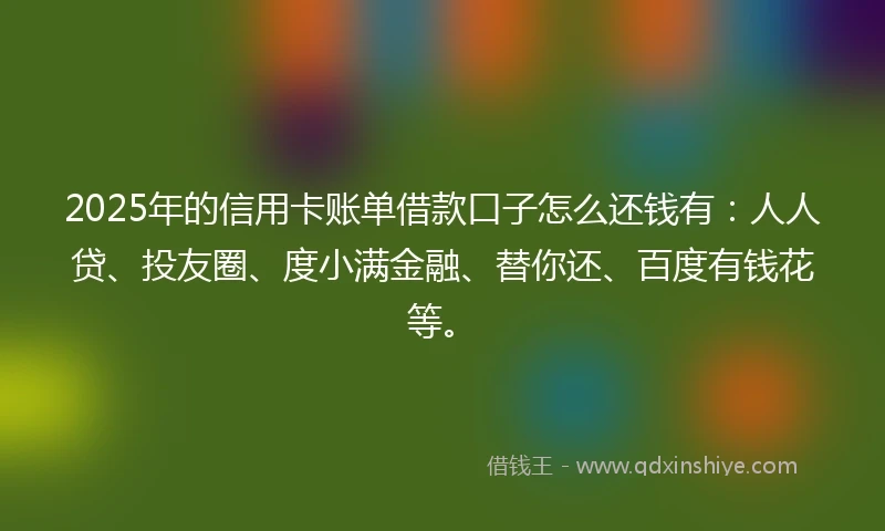 2025年的信用卡账单借款口子怎么还钱有：人人贷、投友圈、度小满金融、替你还、百度有钱花等。
