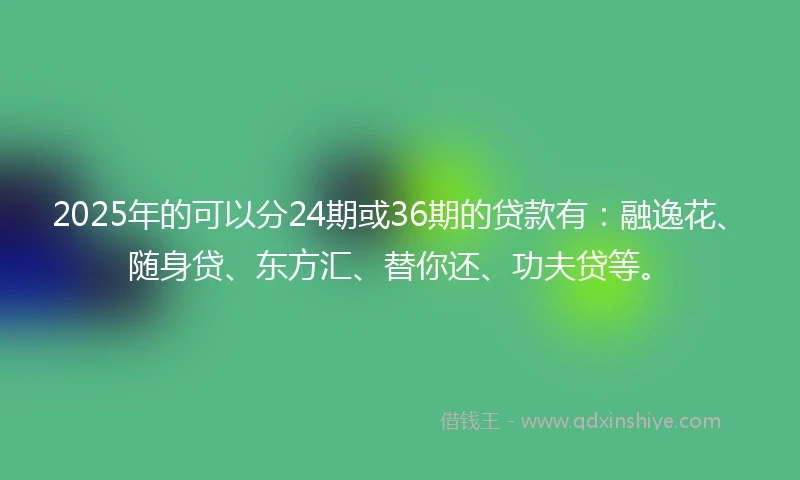 2025年的可以分24期或36期的贷款有：融逸花、随身贷、东方汇、替你还、功夫贷等。