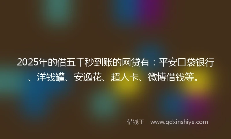 2025年的借五千秒到账的网贷有：平安口袋银行、洋钱罐、安逸花、超人卡、微博借钱等。