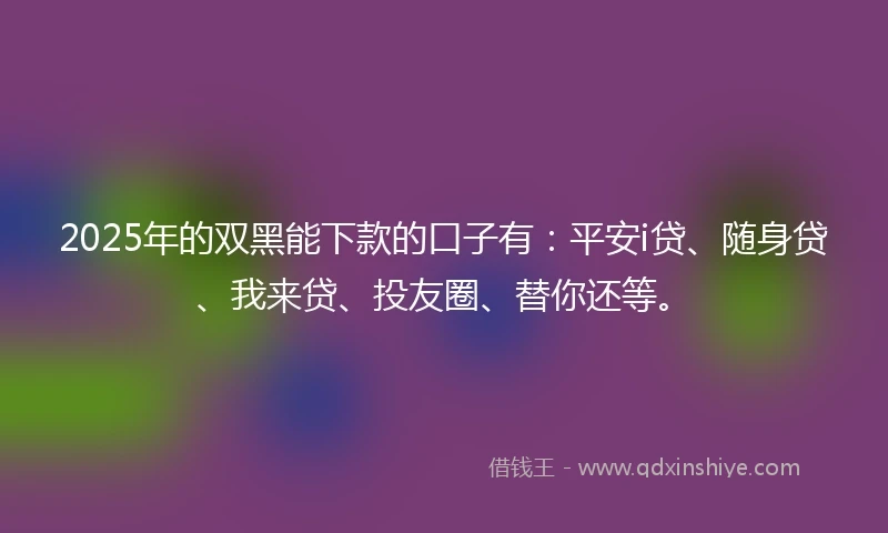 2025年的双黑能下款的口子有：平安i贷、随身贷、我来贷、投友圈、替你还等。