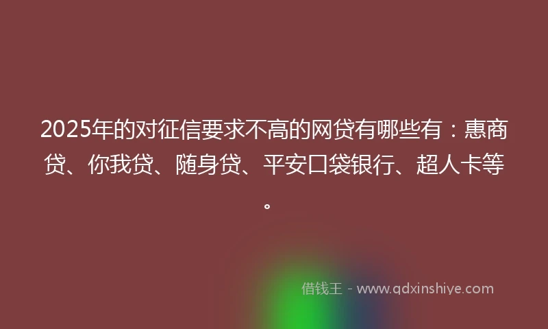 2025年的对征信要求不高的网贷有哪些有：惠商贷、你我贷、随身贷、平安口袋银行、超人卡等。