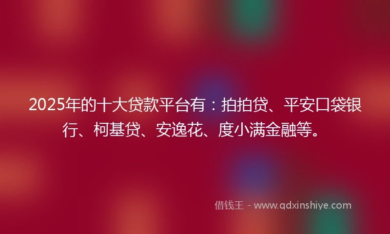 2025年的十大贷款平台有：拍拍贷、平安口袋银行、柯基贷、安逸花、度小满金融等。