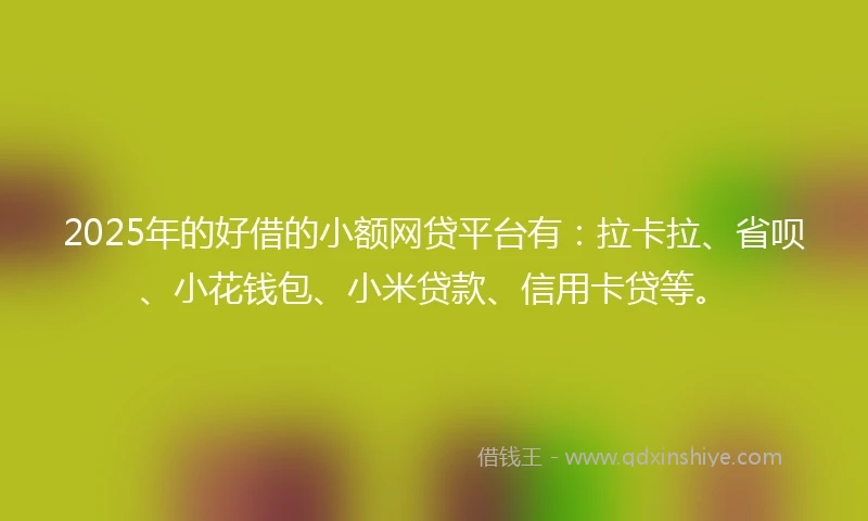 2025年的好借的小额网贷平台有：拉卡拉、省呗、小花钱包、小米贷款、信用卡贷等。