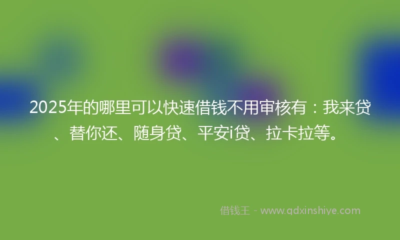 2025年的哪里可以快速借钱不用审核有：我来贷、替你还、随身贷、平安i贷、拉卡拉等。