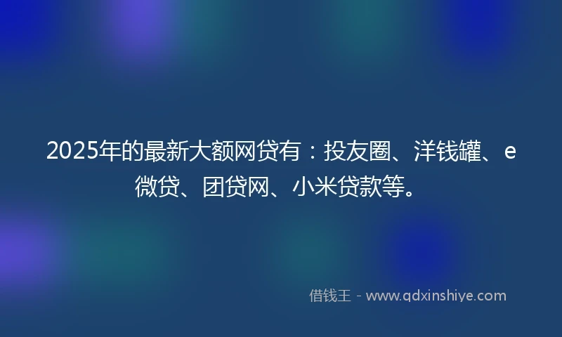 2025年的最新大额网贷有：投友圈、洋钱罐、e微贷、团贷网、小米贷款等。