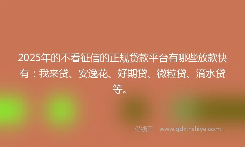 2025年的不看征信的正规贷款平台有哪些放款快有：我来贷、安逸花、好期贷、微粒贷、滴水贷等。
