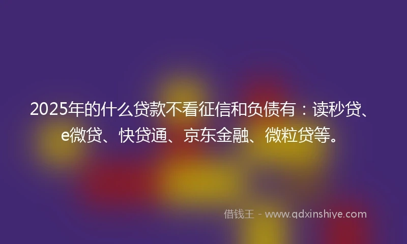 2025年的什么贷款不看征信和负债有：读秒贷、e微贷、快贷通、京东金融、微粒贷等。