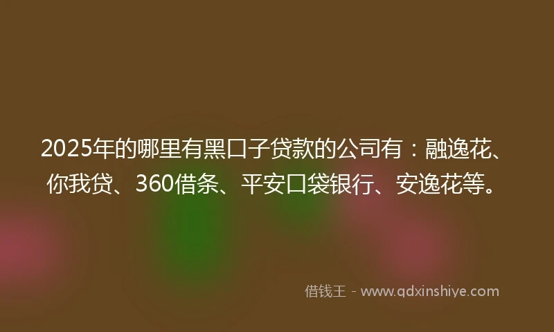 2025年的哪里有黑口子贷款的公司有：融逸花、你我贷、360借条、平安口袋银行、安逸花等。