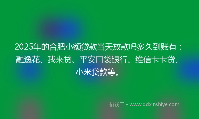 2025年的合肥小额贷款当天放款吗多久到账有：融逸花、我来贷、平安口袋银行、维信卡卡贷、小米贷款等。