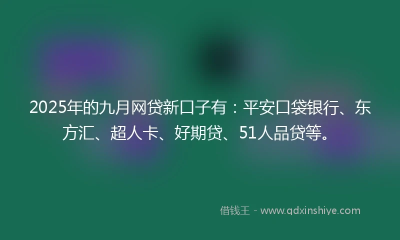 2025年的九月网贷新口子有：平安口袋银行、东方汇、超人卡、好期贷、51人品贷等。
