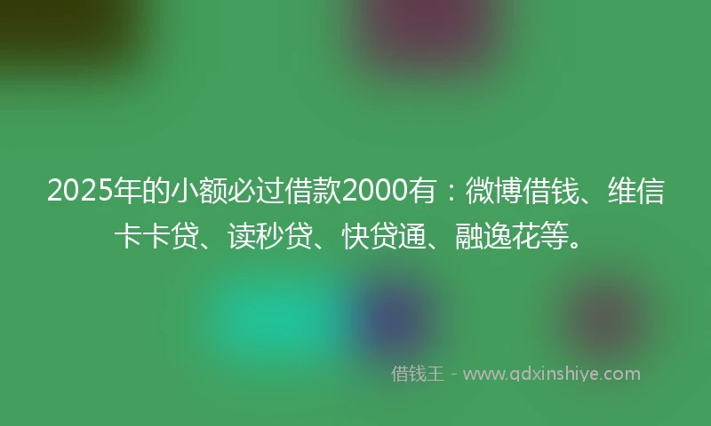 2025年的小额必过借款2000有：微博借钱、维信卡卡贷、读秒贷、快贷通、融逸花等。