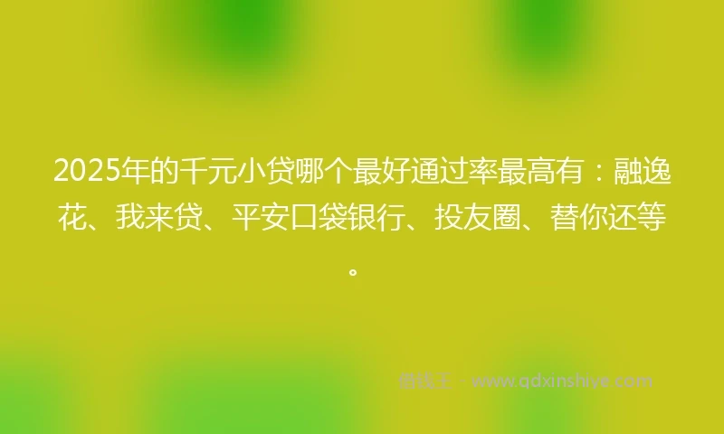 2025年的千元小贷哪个最好通过率最高有：融逸花、我来贷、平安口袋银行、投友圈、替你还等。