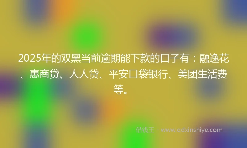 2025年的双黑当前逾期能下款的口子有：融逸花、惠商贷、人人贷、平安口袋银行、美团生活费等。