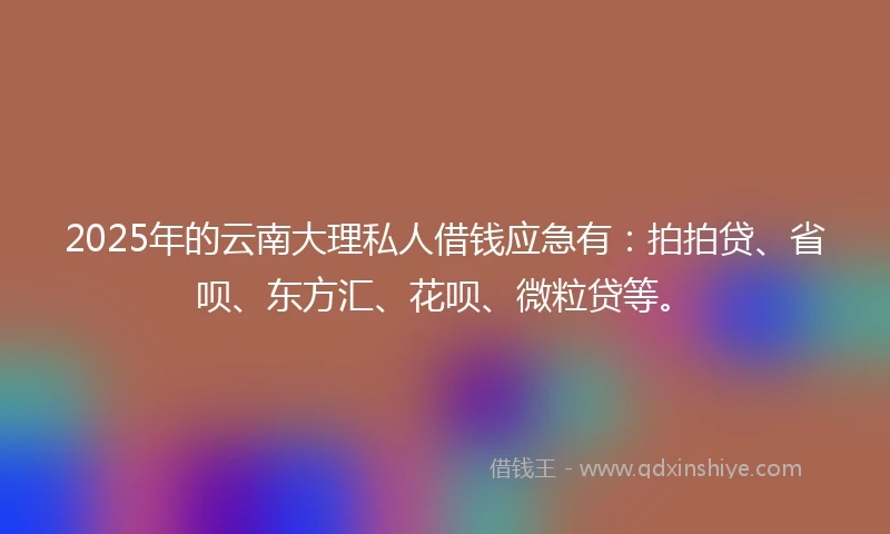 2025年的云南大理私人借钱应急有：拍拍贷、省呗、东方汇、花呗、微粒贷等。
