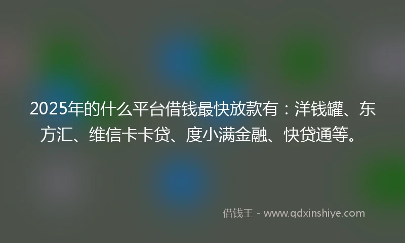 2025年的什么平台借钱最快放款有：洋钱罐、东方汇、维信卡卡贷、度小满金融、快贷通等。
