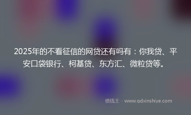 2025年的不看征信的网贷还有吗有：你我贷、平安口袋银行、柯基贷、东方汇、微粒贷等。