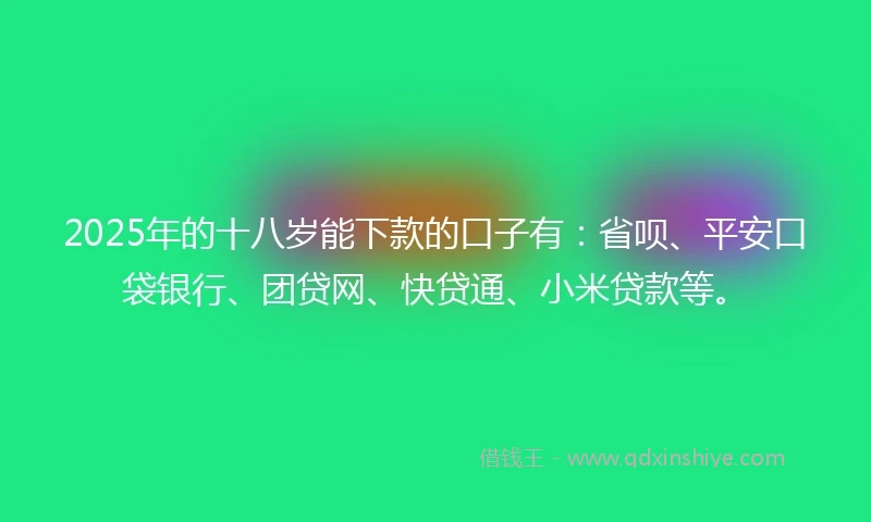 2025年的十八岁能下款的口子有：省呗、平安口袋银行、团贷网、快贷通、小米贷款等。