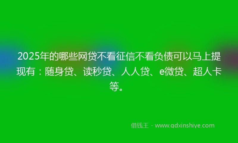 2025年的哪些网贷不看征信不看负债可以马上提现有：随身贷、读秒贷、人人贷、e微贷、超人卡等。