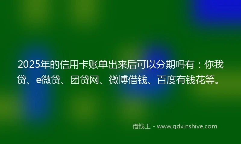 2025年的信用卡账单出来后可以分期吗有：你我贷、e微贷、团贷网、微博借钱、百度有钱花等。